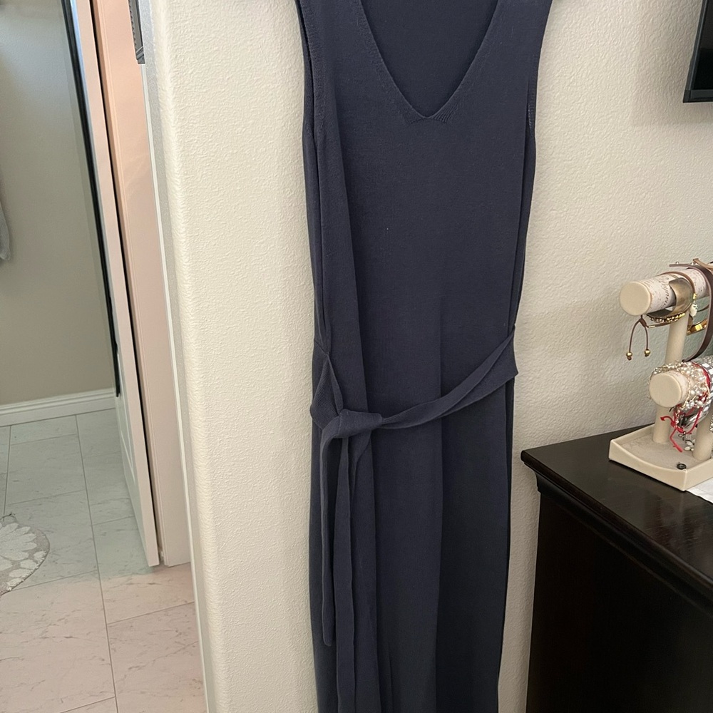 Garnet Hill Navy Blue Midi Dress with Tie Waist